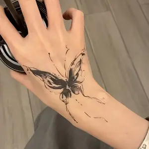 6 Large Herbal Tattoo Stickers, Including 1 Butterfly Element in 5 Random Styles, Lasts 7-15 Days, Waterproof and Anti-Friction, Realistic Effect, Suitable for Those Who Don't Want Tattoo Pain