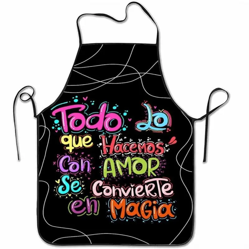 Spanish Heart Magic Print Apron, Cute Apron, Base with Rainbow Graffiti, Kitchen Baking Work Apron, Unisex for Cooking, Cleaning, Gardening, BBQ, Novelty Cooking Aprons