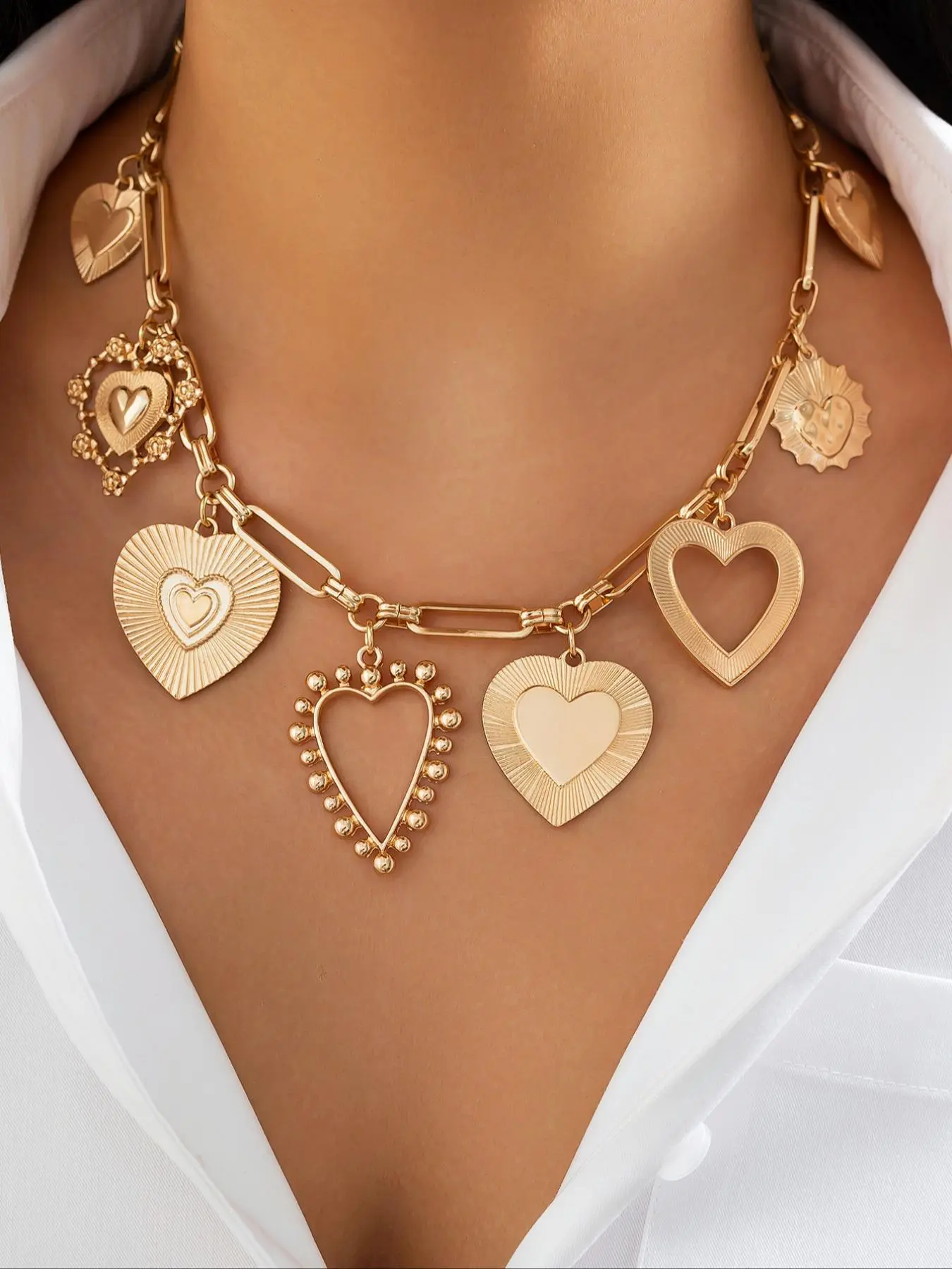 Party Style Heart Design Pendant Necklace, Chain Heart Pendant, Fashion Jewelry for Party, Daily Clothing Decor, Trendy All-match & Exquisite Jewelry for Birthday Gift
