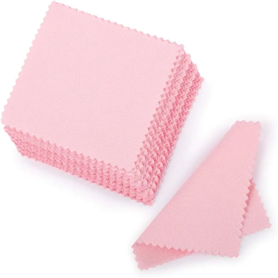 [New Deal] 50pcs Soft Microfiber Jewelry Cleaning Cloths, 8x8cm Pink Long-Lasting Pocket-Ready Water-Absorbent Polishing Cloths for Fine Silver, Gold, Platinum