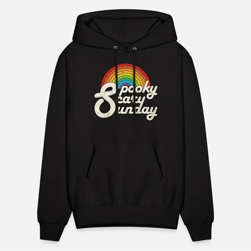 Spooky Scary Sunday Rainbow Print Mens Hoodie Loose Comfortable  Round Neck Long Sleeve Sweatshirt For All Seasons Wear
