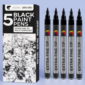 5 Black  Pen - Fine Tip for Precision - Black  Marker Ideal for Rock Painting, Canvas, , Glass