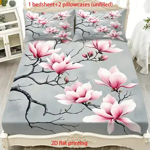 3-piece exquisite floral patterned bed sheet set (including 1 bed sheet and 2 pillowcases without pillow core) suitable for home bedrooms and dormitories, Floral Bedding Set, suitable for all seasons