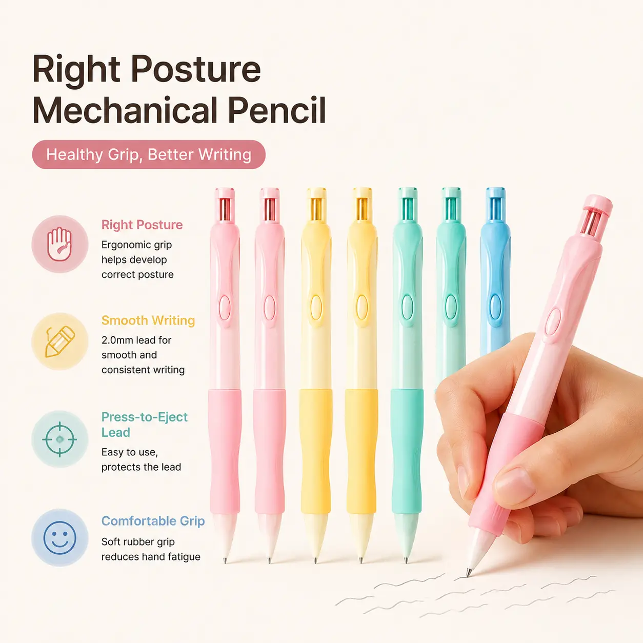 Children's Posture Correction Grip Pencil Set - 3/6 Pencils, 80 2mm Refills, 3/6 Erasers, 1/2 Sharpeners - Back to School Shopping Office Stationery for Writing & Myopia Prevention Multi Purpose Pens