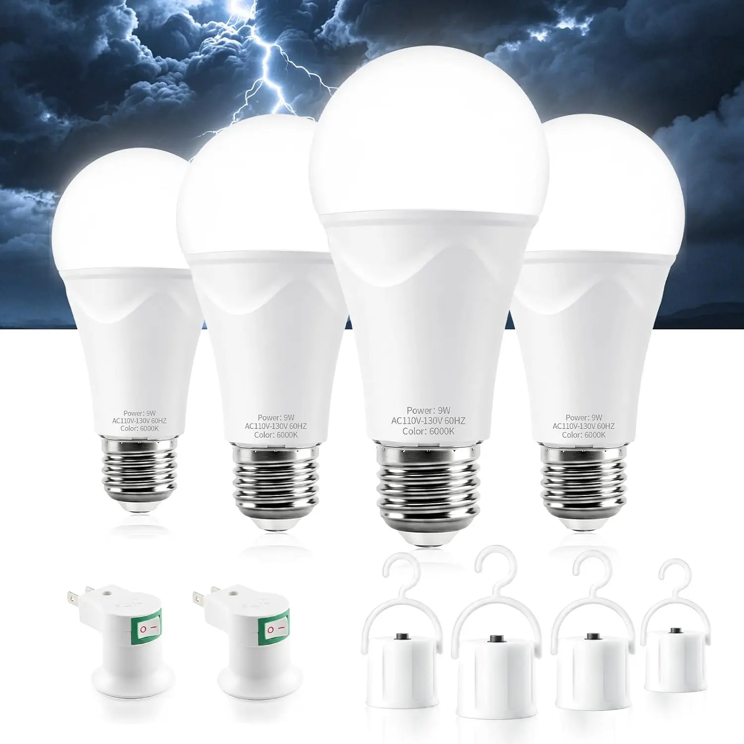 Rechargeable Emergency Light Bulbs, Battery Operated Light Bulb for Power Outage, 6000K Daylight White 120V 9W 60W Equivalent 1200mAh Rechargeable LED Bulb for Camping, Hurricane