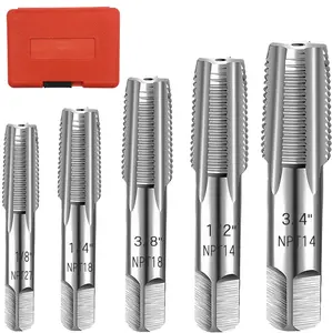 5-Piece Precision Carbon Steel NPT Pipe Tap Set - 3/4", 1/2", 3/8", 1/4", 1/8" Sizes, Clean Accurate Threads, Durable Plastic Case, Ideal for Plumbers & DIYers
