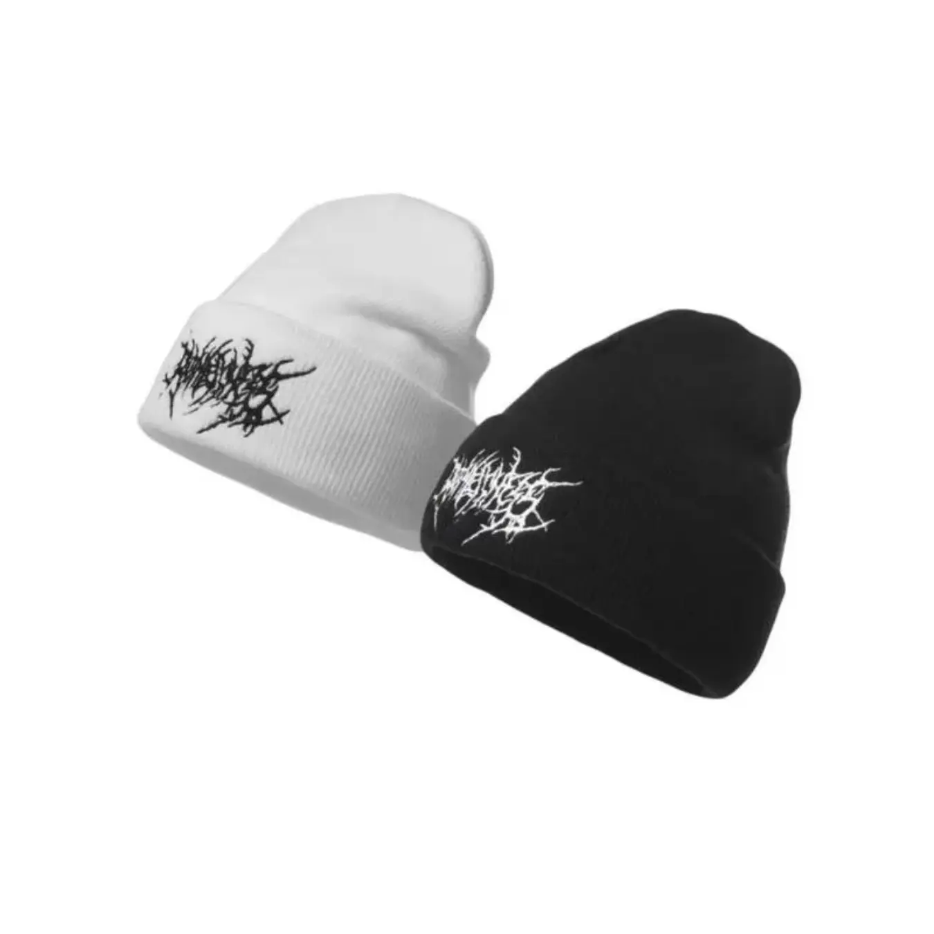 Unisex Winter Acrylic Knitted Beanies - Casual Sports Gothic Street Punk Style, Distinctive Embroidery, Loose-Fitting, Graphic Design, Keep-Warm Skullies for Sports & Outdoor Use, Beanie, Accessories, Universal, Gothic Street Punk Embroidery, Fashionable,
