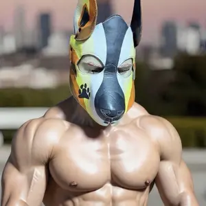 Puppy Mask-Hood Leather Bear Flag 100% Leather