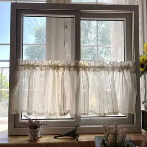 Vintage Farmhouse Half-Transparent Curtain Panel, Rod Pocket Design, Easy Install Curtain, Light Filtering for Kitchen & Dining Room Decor, Home Decoration Curtain, Window Cafe Curtains