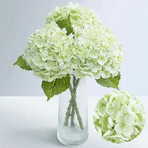 21" Real Touch Hydrangea Artificial  with Long Stem & Leaves, Full Latex Faux Hydrangea  for Home Decor Party Floral Arrangements Wedding Bouquets Centerpieces, Green 3 count