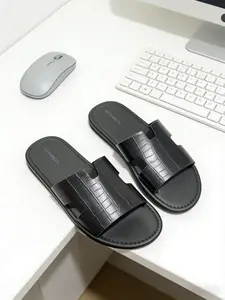 Men's Business Style Python Skin Pattern Sandals, Summer Flat Slip-On Shoes, Anti-Slip Soft Sole, Casual Beach Shoes, 2026 New Arrival