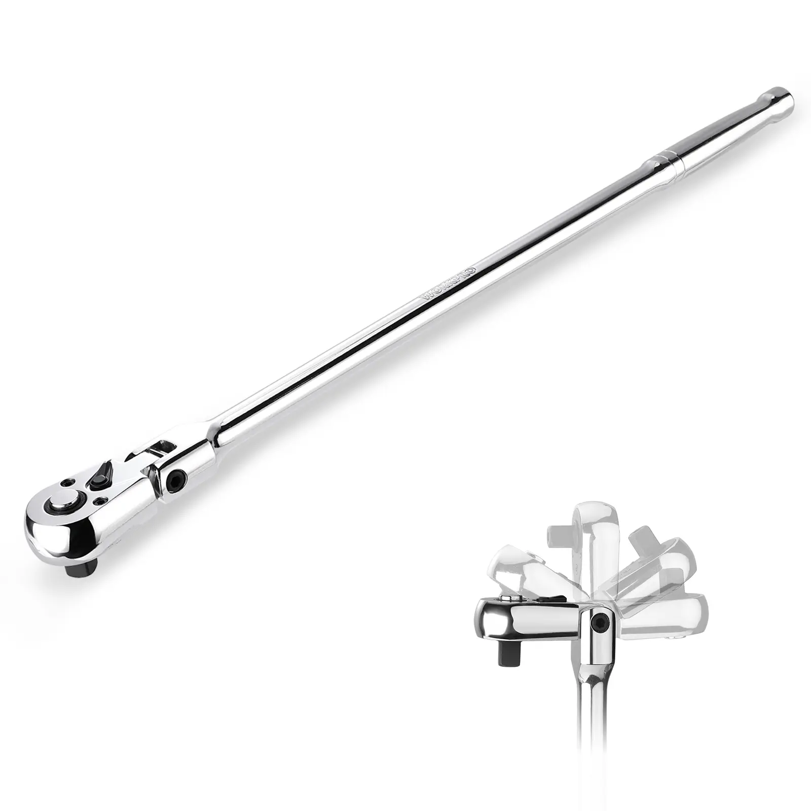 #summersale WORKPRO 3/8" Drive Extra Long Flex Head Ratchet, 18 Inch Reach Quick Release CR-V Steel Ratchet Handle, CR-MO Head, Reversible Design, 72-Tooth