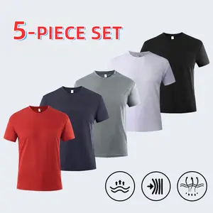 5 Pack Men's Lightweight Performance T-Shirts | Premium Quick-Dry Casual Tees, Breathable Short Sleeve Crew Neck Summer Tops, Soft Tech Fabric for Everyday Wear, Travel & Lounge Athletic Sports Clothing Classic Fit Tops