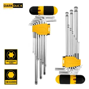 DARK DUCK 22pcs Allen Wrench Set, SAE & Metric Long Arm Ball End with T-Handle Wrenches, Chrome Vanadium Steel, Durable Metal Construction