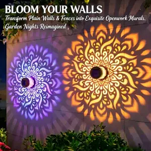[summer vibes]Mandala Sunflower Wall Decor, Hanging Shadow Art Aesthetic Ornaments for Bedroom, Solar Powered Wireless Wall Art Stickers, Decorative Garden Patio Fence Yard Hanging Sign (Warm / RGB)，new home，Father’s Day，graduation gifts