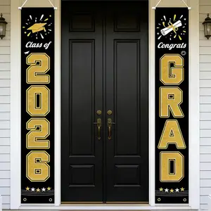 2026 Graduation Party Porch Wishing Banner, Outdoor Banners, Yard Sign Banner, Polyester Fabric, Bachelor Cap and Diploma Design, Perfect for Graduation Decorations