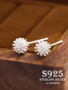 925 Sterling Silver Flower Design Earrings, Flower Stud Earrings, Ear Studs, Fashionable Earrings for Women & Girls, Trendy All-match & Exquisite Jewelry for Birthday Gift