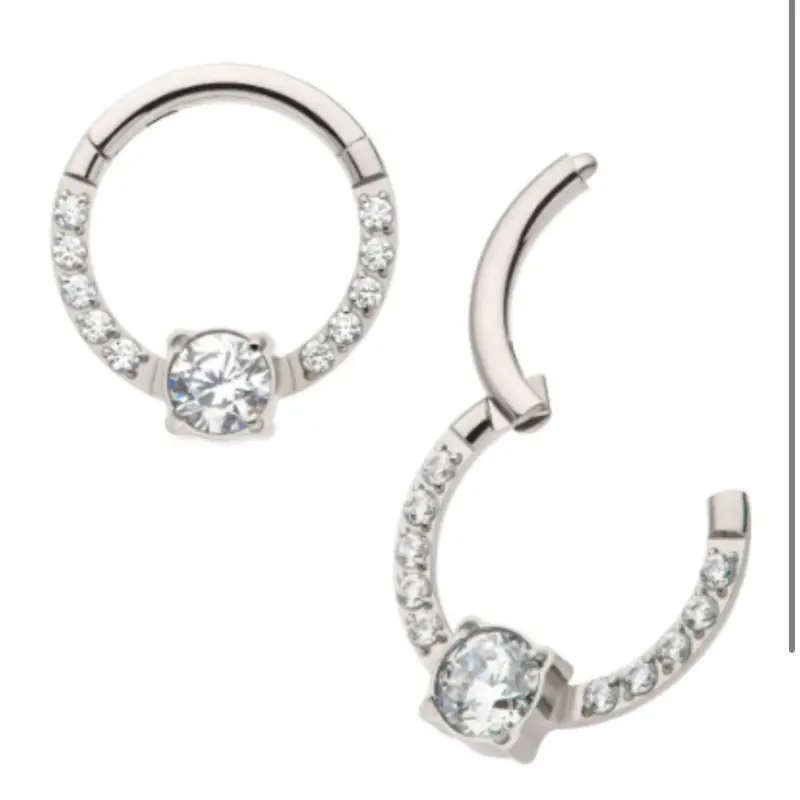 Invictus Clear Round CZ Center 16G Titanium Hinged Hoop