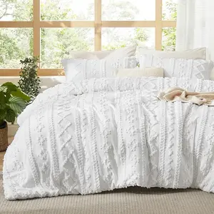 Bedsure Tufted Boho Decorative Bedding Set Comforter Boho Bed Set, GentleSoft 3 Pieces Farmhouse Shabby Chic Embroidery Bedding, Soft Jacquard Comforter for All Seasons Gifts