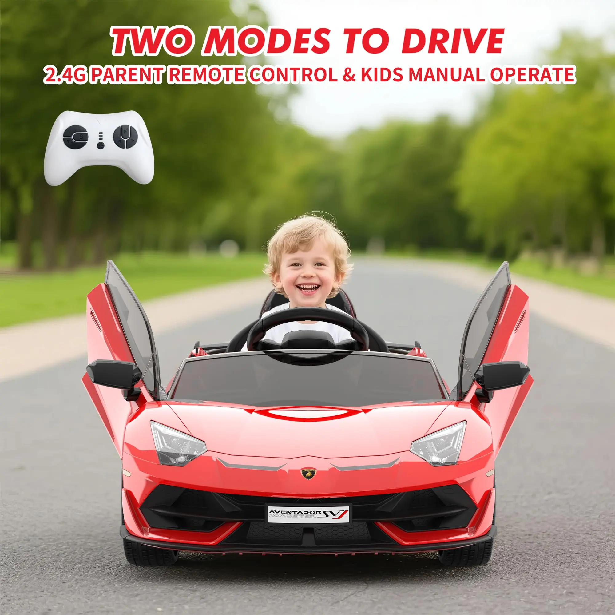 Licensed Lamborghini 12V Kids Electric Ride-On Toy Car - PP Body Power Wheels with Remote Control, Ride On Wheels, LED Headlights, Sound System, Hydraulic Doors, Lightweight Assembly Kit, 8-12hr Charge Time, for 12+ Years Boys' Birthdays, Plastic