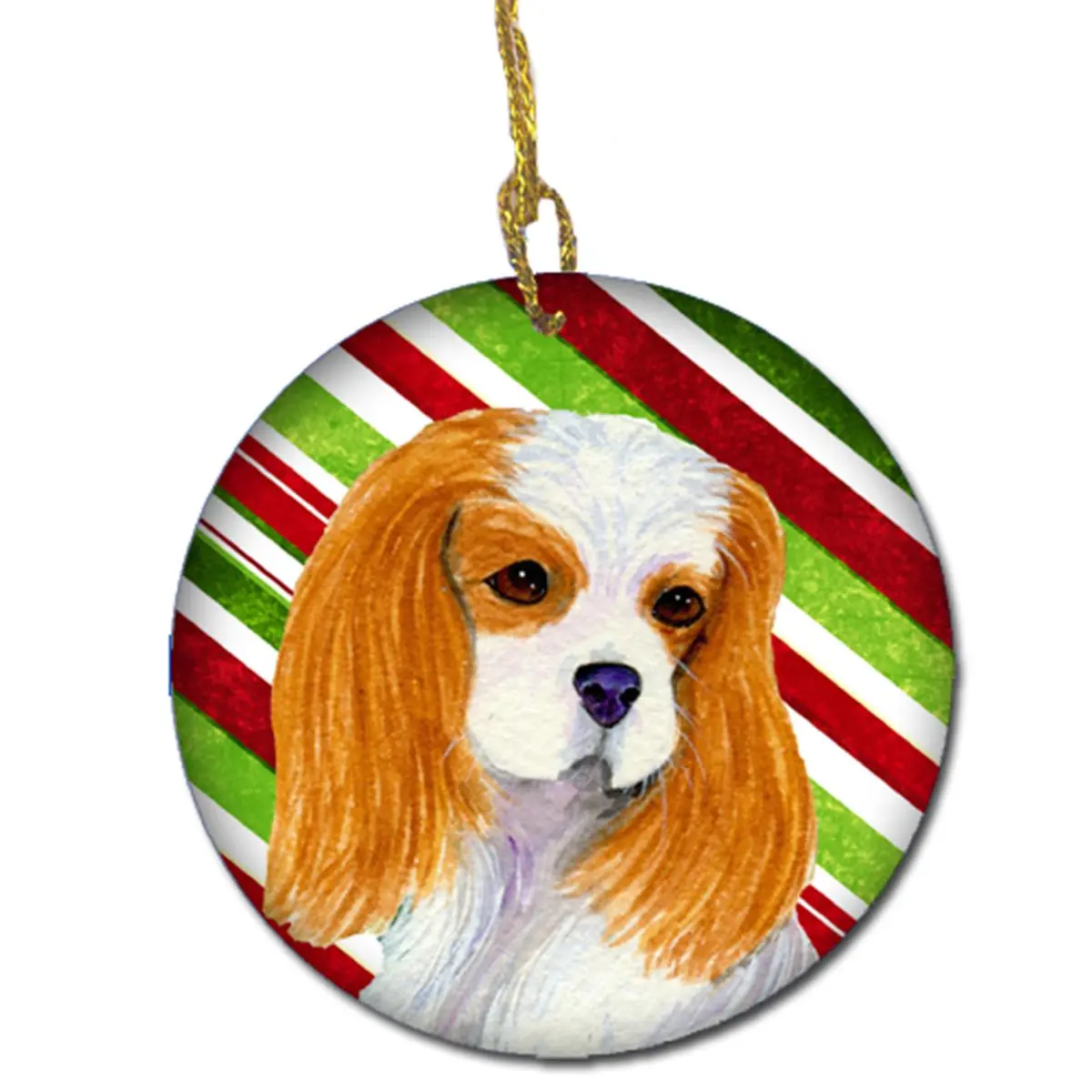 Cavalier Spaniel Candy Cane Holiday Christmas Ceramic Ornament