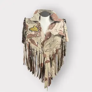 Choco Chip Fringe Camo Poncho