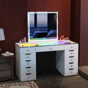 VANITII GLOBAL 11-Drawer Makeup Vanity With RGB Strip Lights 35'' x 34'' Mirror