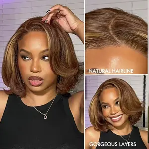 [NEW ARRIVAL] ISEE HAIR Wear Go Brown Highlight Blow Out Bob Straight 7x5 Lace Glueless Wig with Drawsting Pre-Bleached Tiny Knots Virgin Hair Pre-Cut Lace Pre Plucked Natural Hairline 180% Density Realistic Look Seamless Blend Human Hair #SummerVibes out