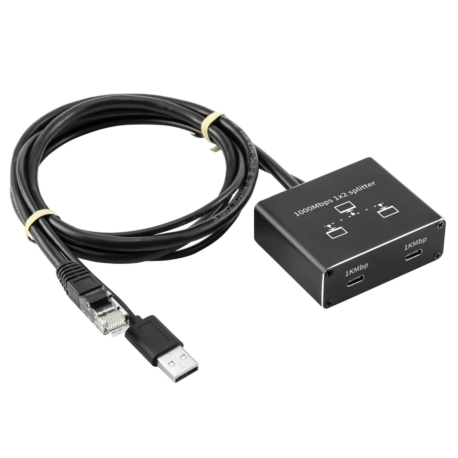 1000Mbps 1x2 Gigabit Ethernet Internet Splitter, Type-C Dual Output Network Adapter for PC/TV/Router, Aluminum Hub