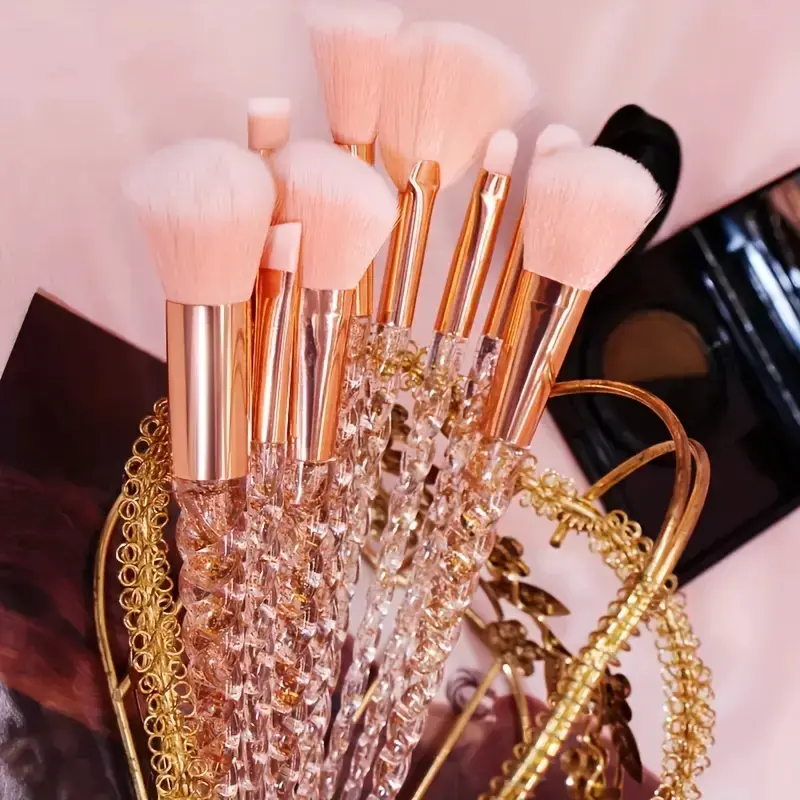 10-Piece Unicorn Makeup Brush Set, Crystal Handle Concealer Brushes, Colorful Spiral Design, Soft Makeup Brushes, Cosmetics Brushes Set, Makeup Brush Tool, Perfect for Beauty & Cosmetic Use, Makeup Brush Kit