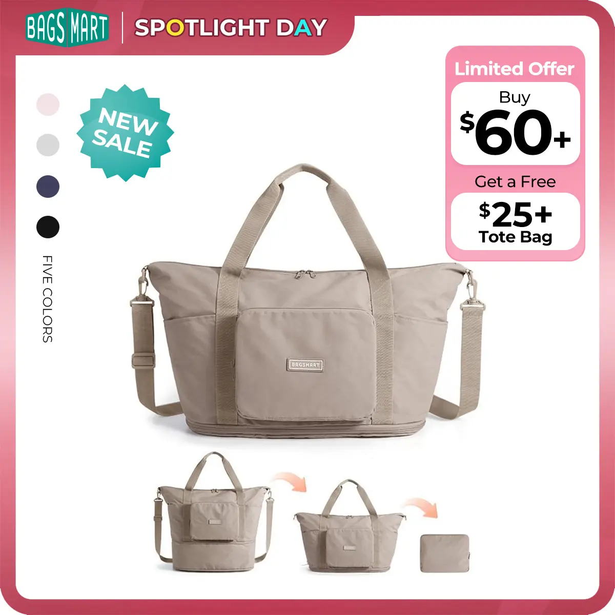 【NEW IN】BAGSMART Foldable Travel Bag - 37L Expandable Women's Personal Item Bag, Lightweight Water-Resistant Extra Carry-On Luggage Essential summerwins tiktokshopsummersale tiktokshopbacktoschool
