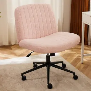 Armless Wide Swivel Office Chair with Cross Leg Seating, Adjustable Fabric Vanity Chair with Wheels and Fixed Base, Padded Seat, Grey