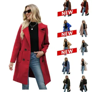 Women’s Winter Camel Wool Blend Mid-Length Coat, Double-Breasted Lapel Style with Notched Lapels, Outerwear #Tmnp