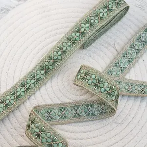 New Ethnic Style Sequined Trim 2.5cm Wide Lace, Glitter Trim Ribbon, Clothing Accessories DIY Indian Embroidery Lace with Edging, 2 Yards/182.88cm/72in