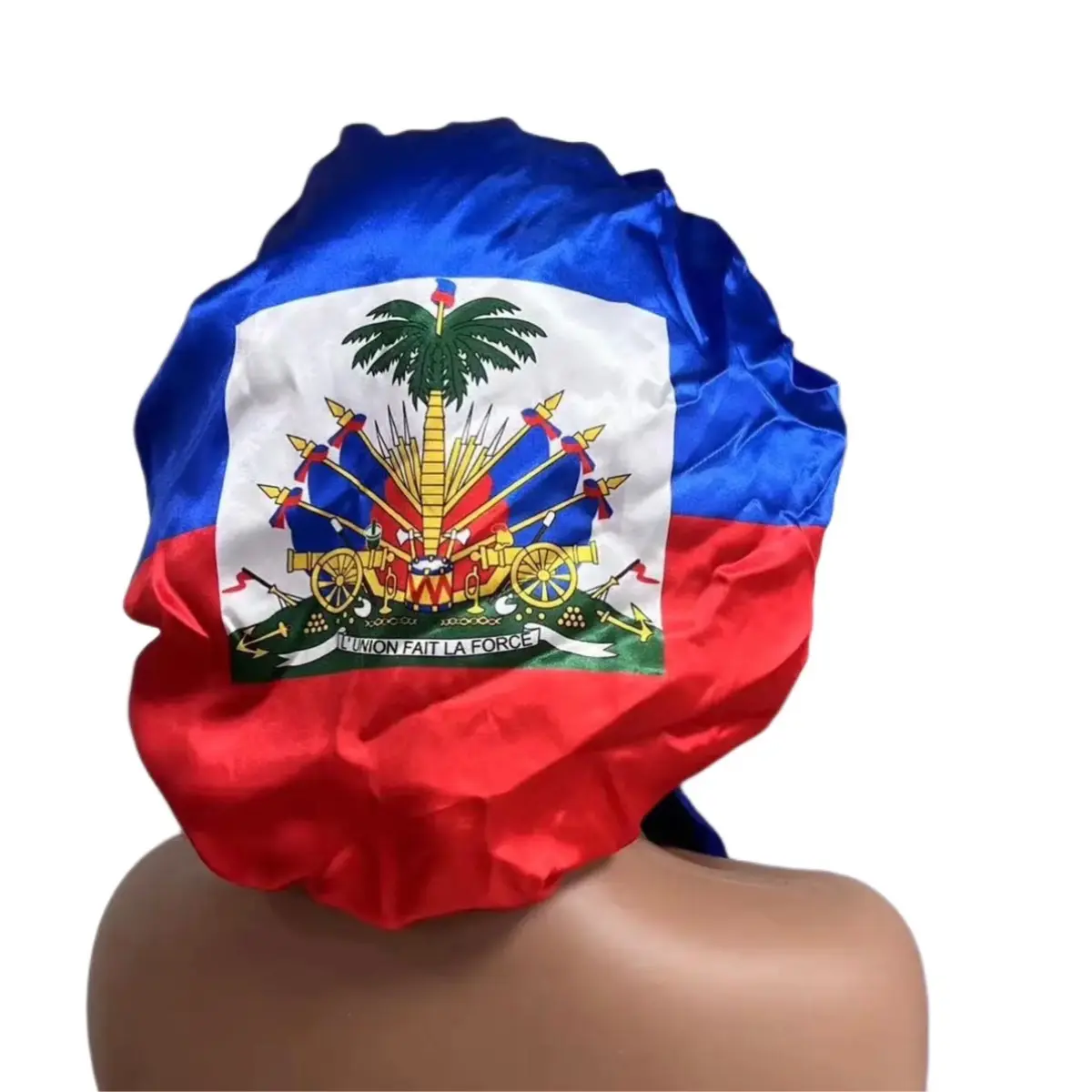 Haitian Flag Satin Hair Bonnet – Blue & Red Sleep Cap
