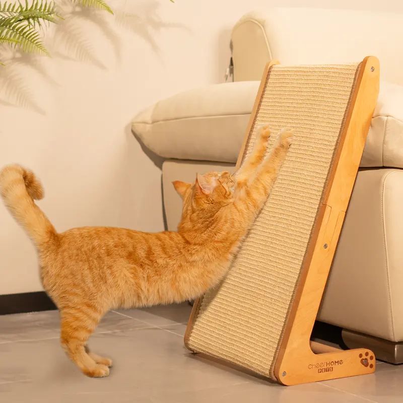Sisal Cat Scratcher Ramp, 24.8" L Shape Scratching Post, Climbing Vertical Cat Scratch Pad, Wear-resistant, Solid Wooden for Indoor Cats Furniture