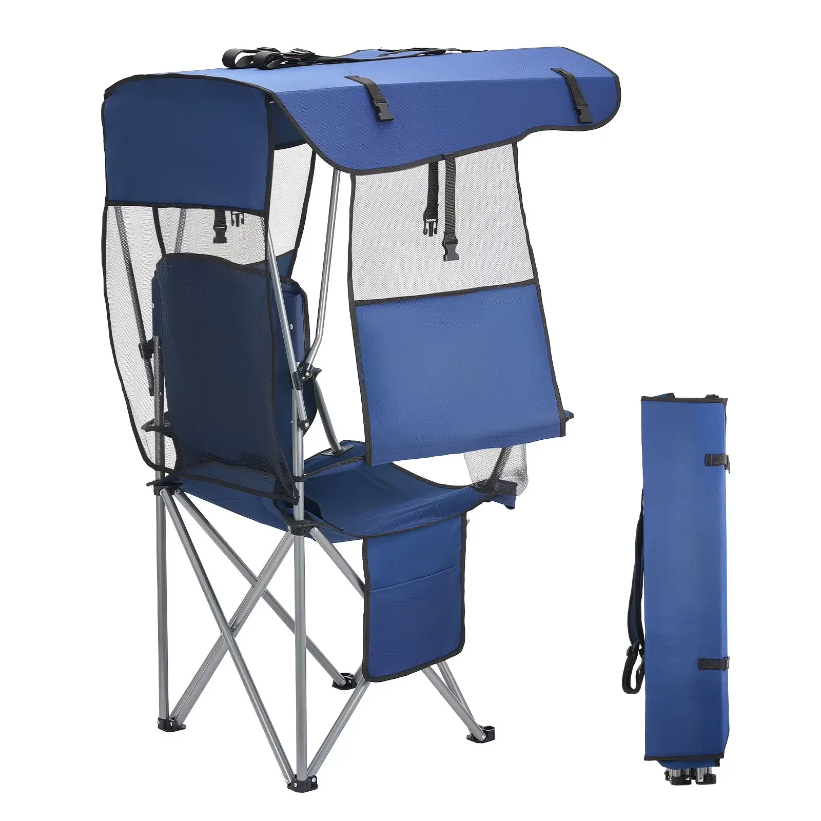 Folding Camping Chair with Canopy Shade, Backpack Carry Design, 330LBS Weight Capacity, Blue (Sports & Outdoor Camping & Hiking Furniture)