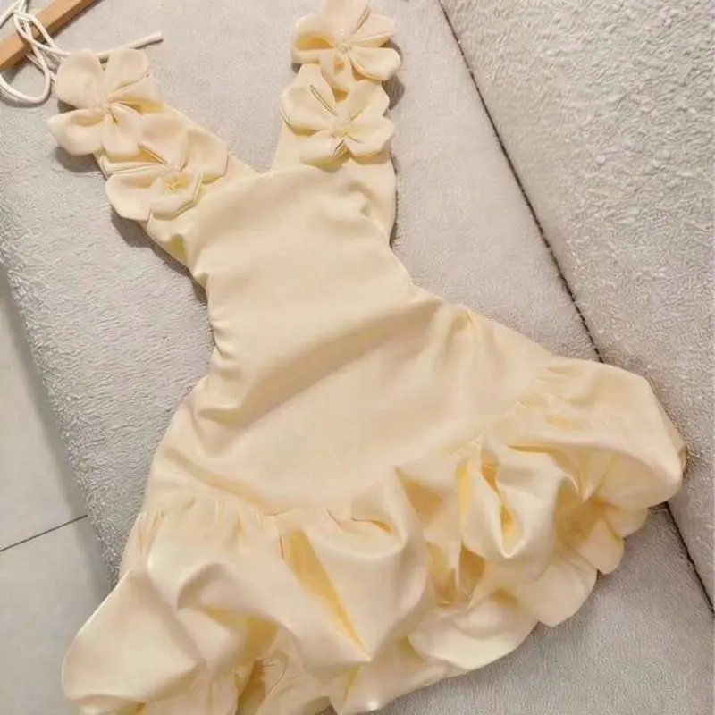 halterneck ruffle-appliqu a-line mini dress - TikTok Shop