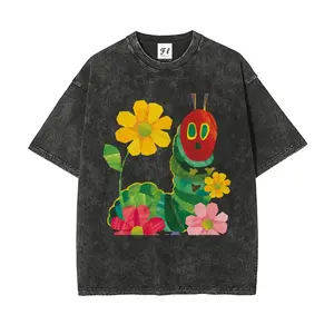Caterpillar and Flower Collage Casual Washed T-shirt