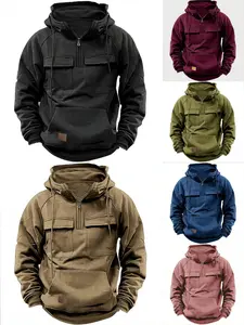 Hooded sweatshirt,Men's Tactical Multi-Pocket Hoodie Outdoor Utility Sweatshirt Heavy Duty Fabric with Multiple Zipper Pockets for Hiking Camping