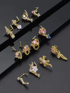 12 Pcs Nose Studs & Piercing Jewelry Trendy Cute & Dazzling Style (20G Size, Stainless Steel Material, Shiny CZ Stones & Dangle Design, Secure L-Shaped Fit) for Women & Girls (Daily Wear, Nose Piercing Styling & Fashion Outfits) Nose Rings Set