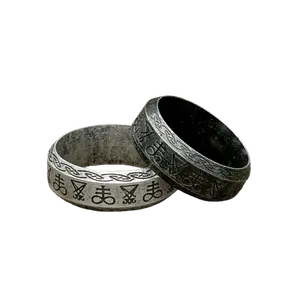 GTHIC Unisex Leviathan Cross Lucifer Sigil Stainless Steel Band Ring Fashion Accessories For Daily Wear