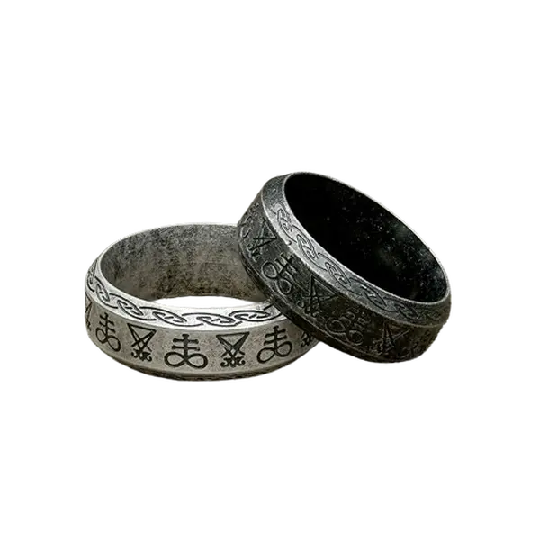 GTHIC Edgy Unisex 8mm Stainless Steel Statement Ring, Leviathan Cross & Lucifer Sigil Band, Goth Jewelry Accessory for Daily Wear, Band Ring