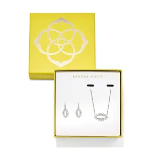 Kendra Scott Crystal Framed Eva Pendant and Emma Huggie Earring Set 2pc - Silver