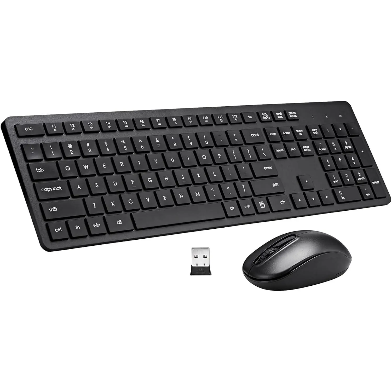 Keyboard and  Combo, 2.4G Silent Cordless Keyboard  Combo for Windows Chrome Laptop Computer PC Desktop, 106  Full Size with Number Pad, 1600 DPI Optical  (Black)