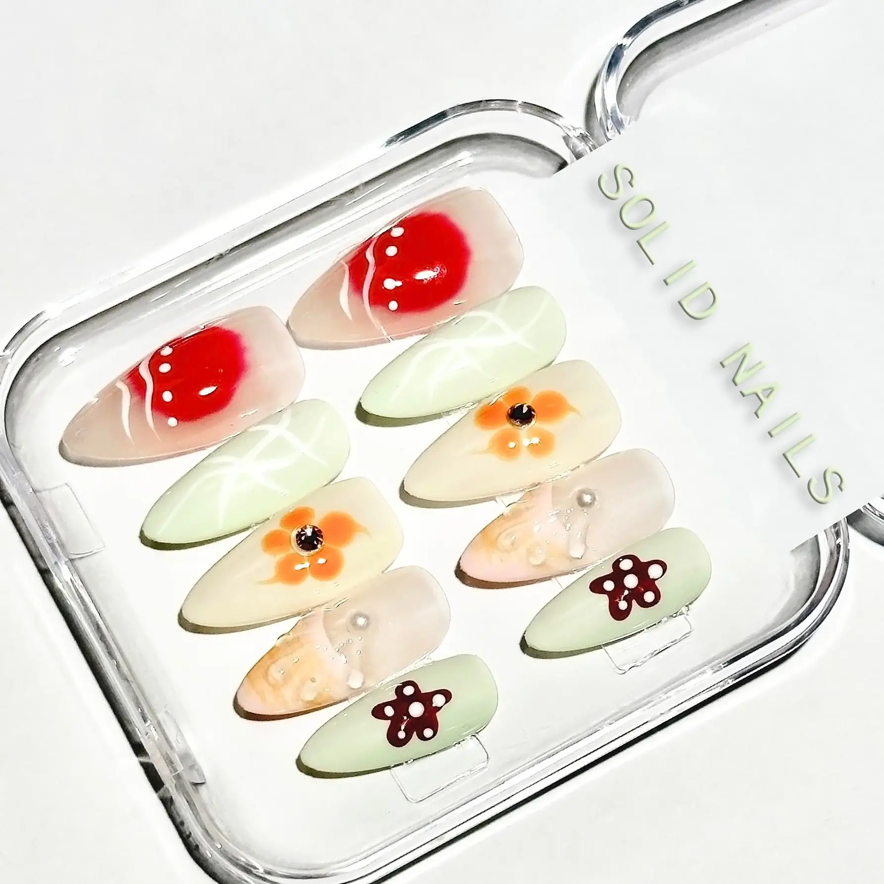 Solid Nails |Cool Summer Handemade Press On Nails REUSABLE 3D Gel Fake nails acrylic press nails/Summer 2025