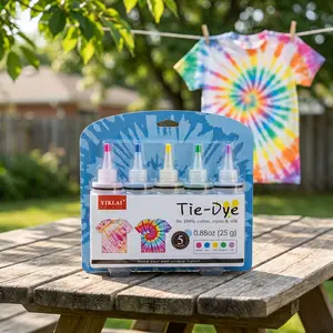 5-Color 1-Step Tie Dye Kit - Complete DIY Fabric Dye Craft Set with 5 Squeeze Bottles, Rubber Bands, Disposable Gloves, Apron - Ideal for Cotton T-Shirts, Canvas Tote Bags - Party Activity Gift for Kids & Adults