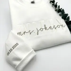 Wifey & Husband Embroidered Sweatshirt, Mr & Mrs Sweatshirt, Honeymoon & Bridal Gift Crewneck, Bride and Hubby Wedding Sweater