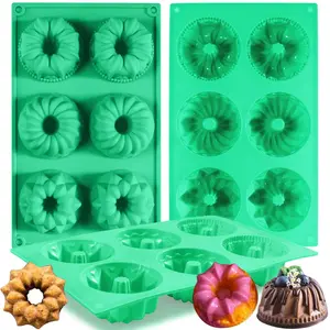 3Pcs Silicone Bundt Cake Pan, Non-stick Mix Mini Baking Mold for Cupcake Cornbread Brownie Jello, 6-Cavity Fluted Tube Cake Pan