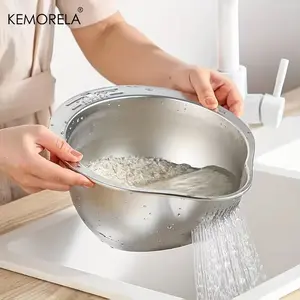 KEMORELA Rice Washer Strainer Bowl Stainless Steel 304 Rice Washing Bowl Rice Sieve Colander Fruit And Vegetable Strainer Kitchen Tools